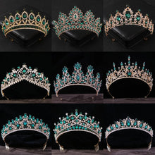 Load image into Gallery viewer, Luxury Green Color Crystal Wedding Crown Bridal Hair Accessories Women Baroque Crown Rhinestones Tiaras Bride Queen Party Crowns