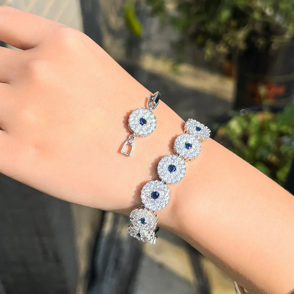 Sparkling Micro Pave Round Cubic Zirconia Stone Royal Blue Luxury Women Wedding Party Bridal Bracelets Jewelry - EUFASHIONBAGS