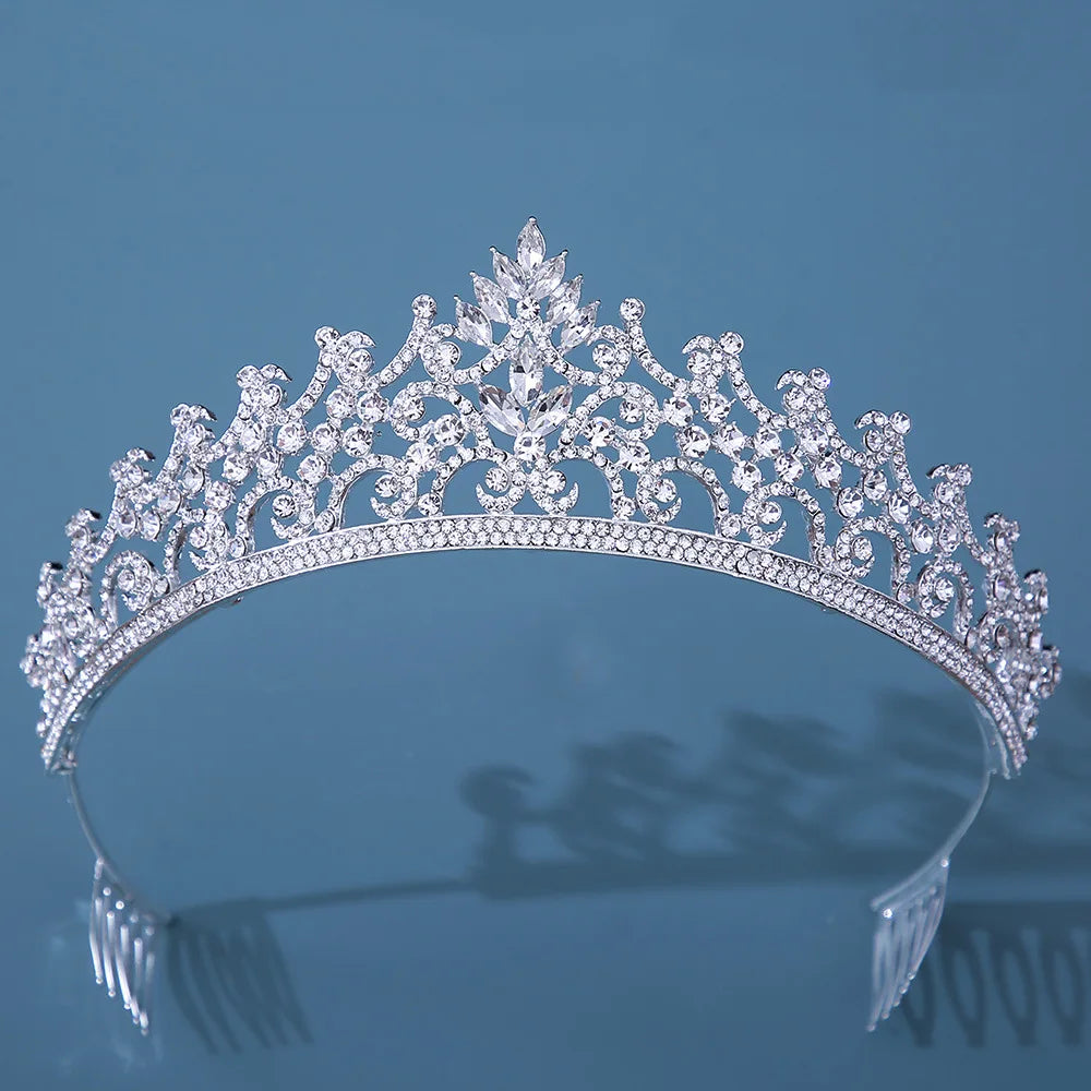 Diverse Silver Color Crystal Crowns Bridal Tiaras Fashion Queen Rhinestone Diadem CZ Headpiece Wedding Hair Jewelry Accessories - EUFASHIONBAGS