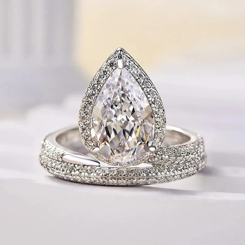 Trendy Luxury Pear Shaped Cubic Zircon Crystal Rings for Women Engagement Wedding Band Accessories Bling Jewelry