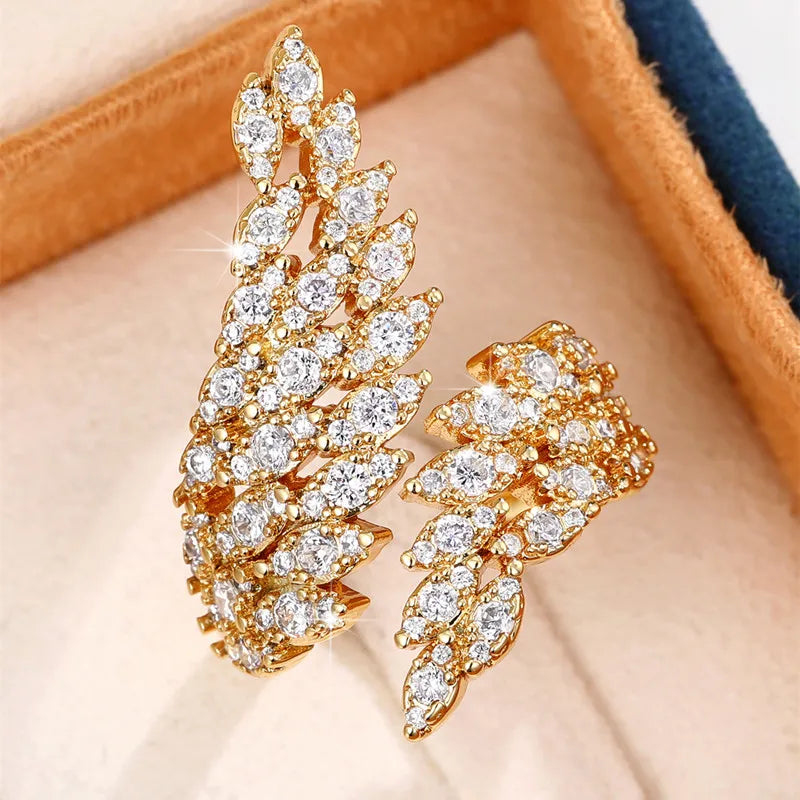 Aesthetic Wings Rings Luxury Sparkling CZ Crystal Silver Color Opening Rings Adjustable Fashion Versatile Women Jewelry