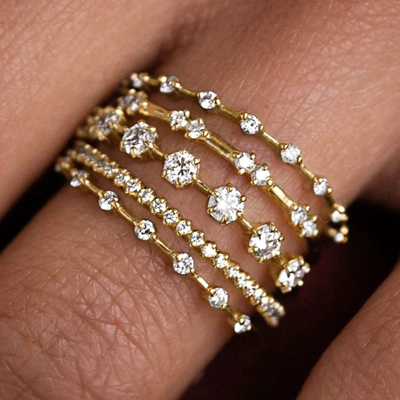 Opulent Multilayer Rings with Shiny Cubic Zirconia Charming Luxury Engagement Jewelry Women Gorgeous Party Accessories - EUFASHIONBAGS