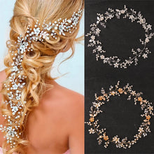 Cargar imagen en el visor de la galería, Long Flower Rhinestone Crystal Pearl Headbands Hairbands Tiaras For Bride Women Wedding Hair Accessories Ornaments Jewelry Gift