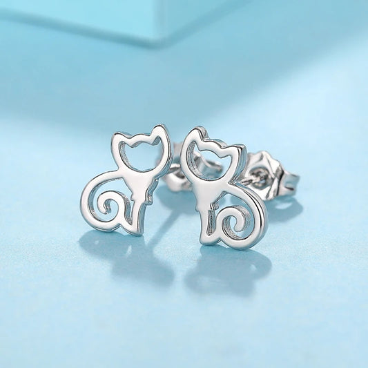 Dainty Cute Cat Stud Earrings Female Metallic Style Animal Accessories for Daily Life Versatile Jewelry Teen Girls Gift