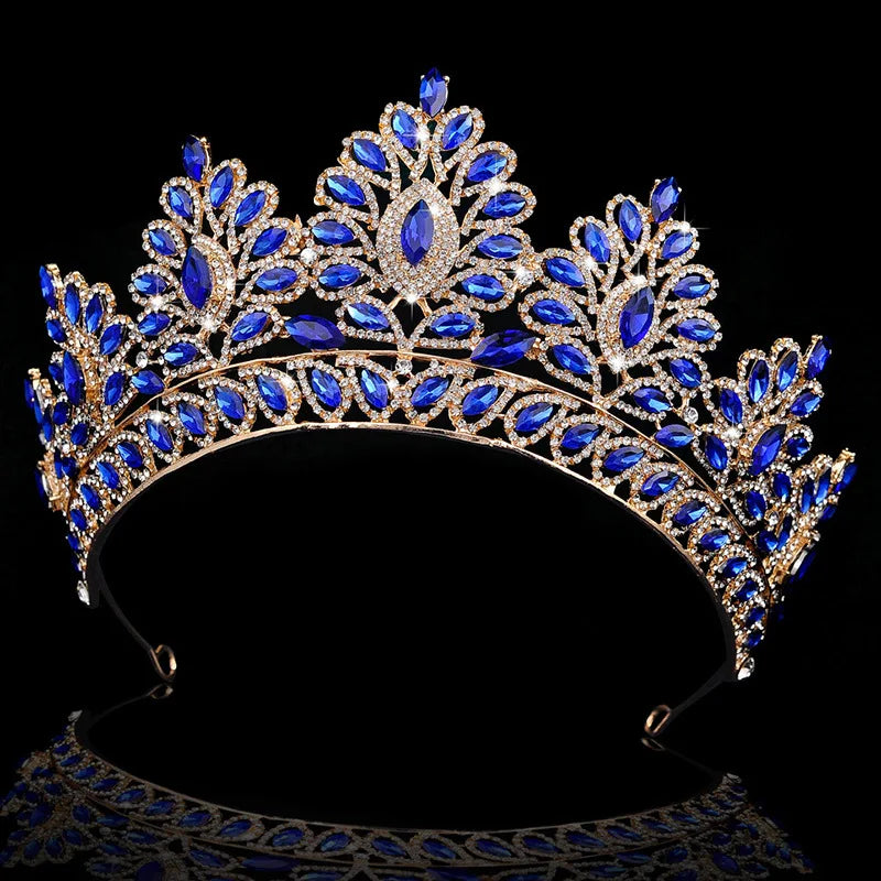 Blue Opal Bride Wedding Crown Princess Headdress Bridal Tiaras Crowns Diadem CZ Headwear Party Wedding Hair Jewelry Accessories - EUFASHIONBAGS