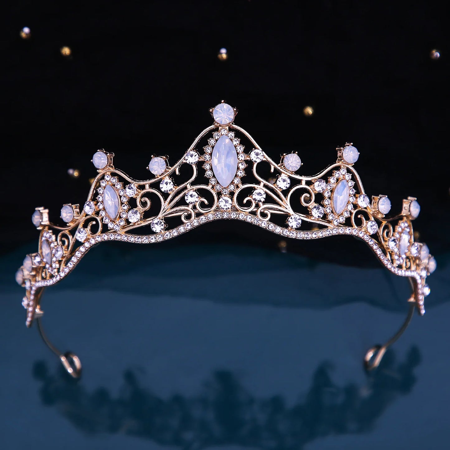 Many Styles Baroque Pink Blue Green White Opal Crystal Bridal Tiaras Crown Gold Color Rhinestone Pageant Diadem Hair Accessories - EUFASHIONBAGS