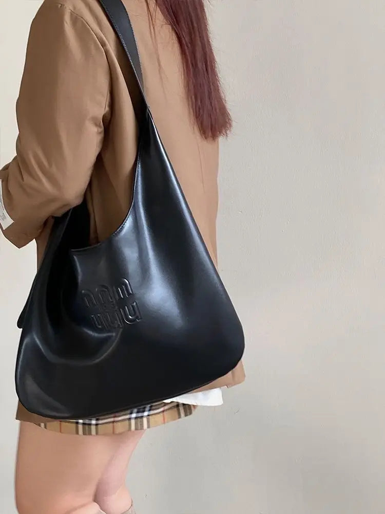 High Street Black Messenger Bag Women Autumn Letter Leather Casual Crossbody Bags Vintage Tote Bag Handbag Y2k - EUFASHIONBAGS