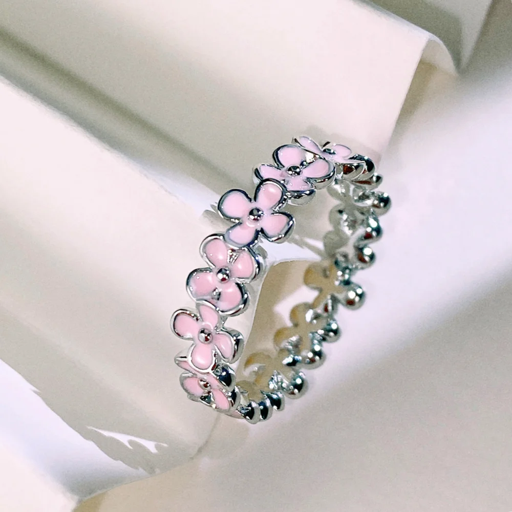 Aesthetic Enamel Flower Finger Ring for Women Wedding Party New 2023 Ring Silver Color Luxury Cubic Zirconia Jewelry Gift