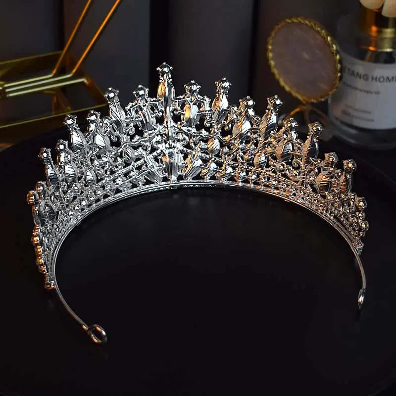 Silver Color Crystal Bridal Crown Royal Queen Tiara Rhinestone Pageant Prom Bride Diadem Princess Wedding Crown Hair Accessories - EUFASHIONBAGS