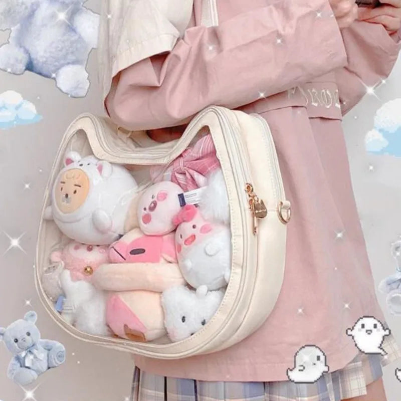 Aesthetic Transparent White Shoulder Bag Women Sweet Cat Handbag Ita Bag Ladies Lolita Mini Backpack Itabag