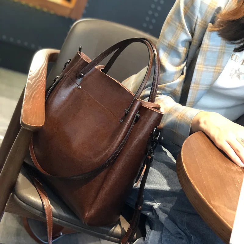 Cowhide Tote Bag Luxury Designer Vintage Women's Shoulder Bags Large High Quality Genuine Leather Female Handbag