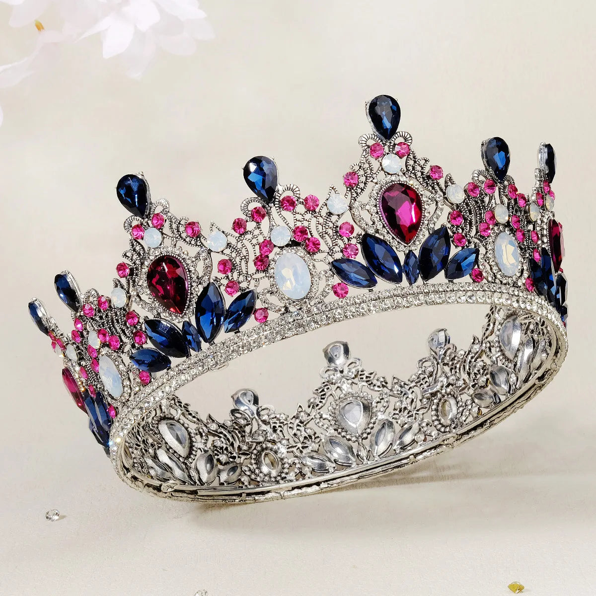 Luxury Royal Queen Mixcolor Crystal Wedding Crown Glass Round Tiaras Rhinestone Pageant Diadem Headdress Bridal Hair Accessories - EUFASHIONBAGS