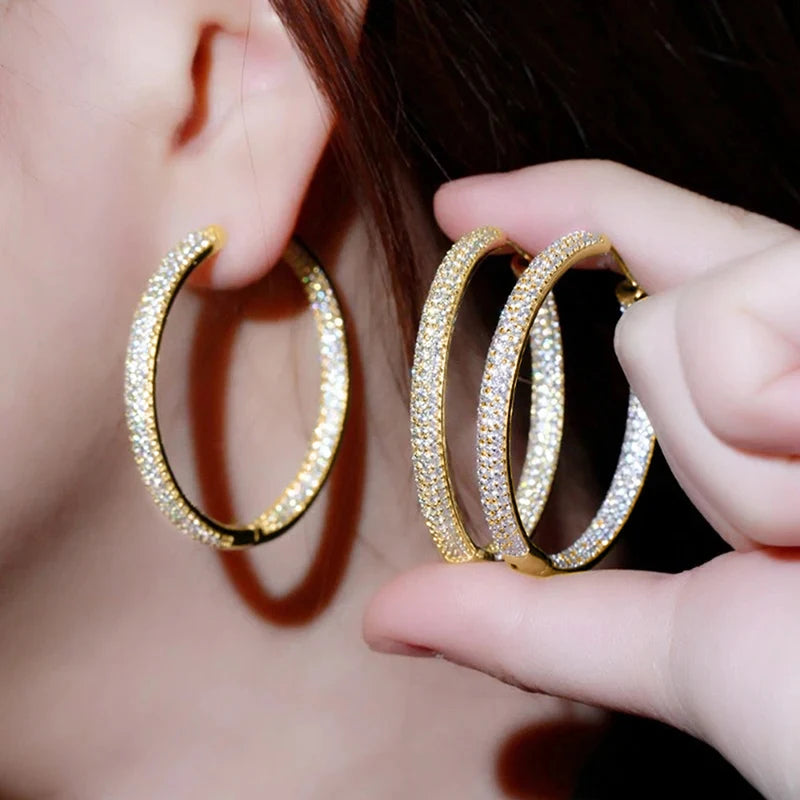 Full Bling Iced Out Big Circle Earrings for Women Brilliant Cubic Zirconia Hoop Earrings Luxury Trendy Female Jewelry New - EUFASHIONBAGS