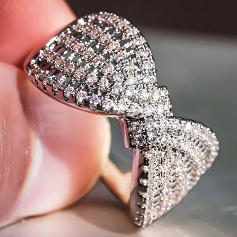 Bright Bowknot Design Rings full Shiny Cubic Zirconia Sparkling Aesthetic Finger Accessories Women Trendy Wedding Jewelry - EUFASHIONBAGS