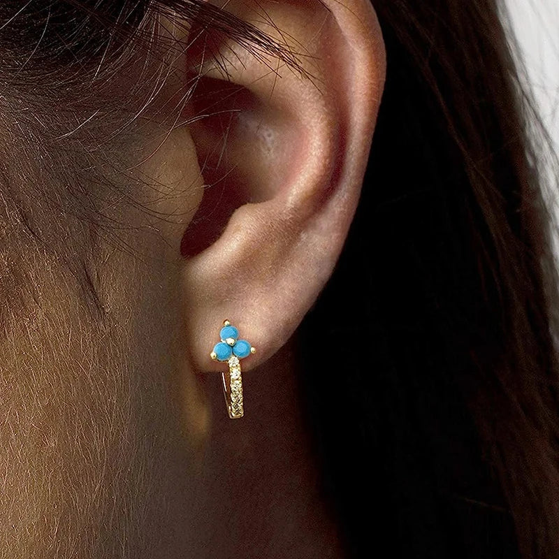 Blue Flower Design Hoop Earrings for Women Newly Designed Dainty Girls Ear Accessories Fancy Gift Luxury Fashion Jewelry