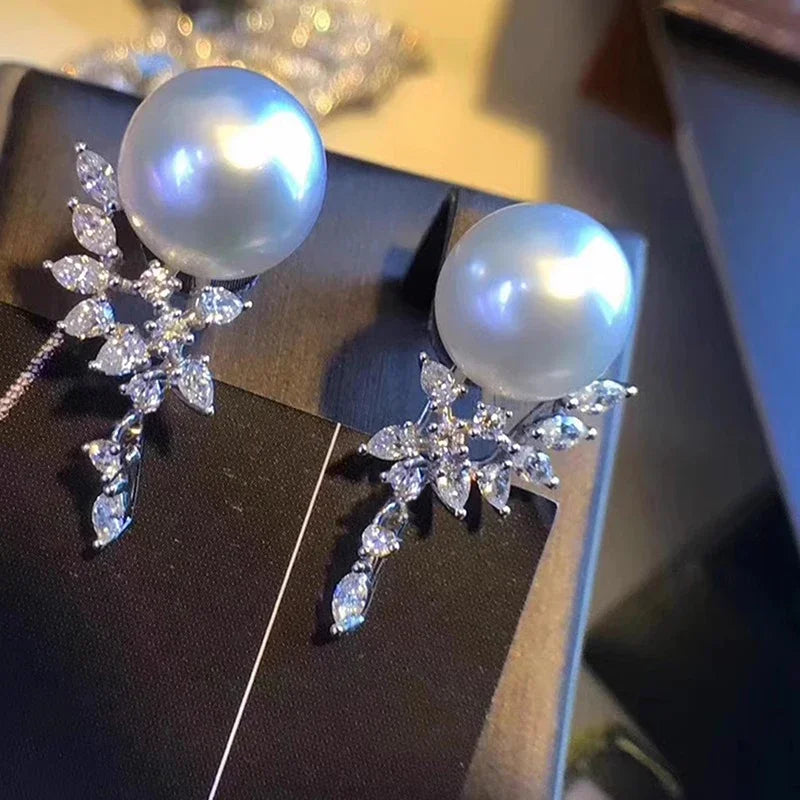 Novel Dazzling CZ Drop Earrings with Imitation Pearl Elegant Gorgeous Wedding Bridal Jewelry Graceful Trendy Accessories - EUFASHIONBAGS