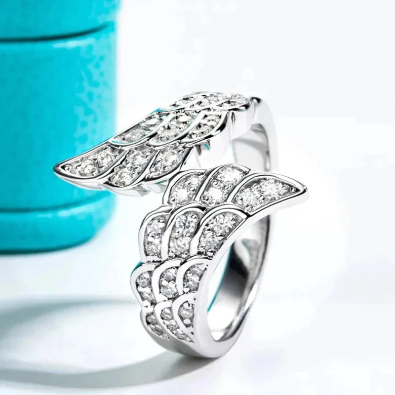 Romantic Wings Design Women Rings Bling Cubic Zirconia Luxury Trendy Wedding Accessories for Cocktail Party Jewelry - EUFASHIONBAGS