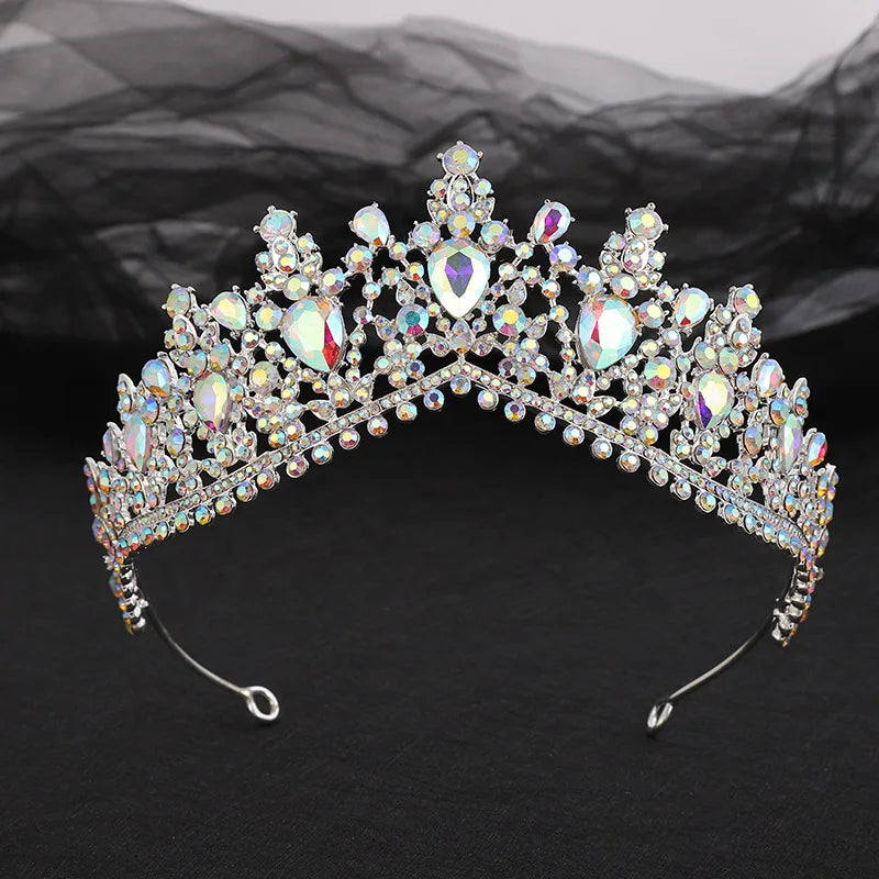 Luxury Forest Pink Blue Opal Crystal Bridal Tiaras Royal Queen Crown Rhinestone Pageant Diadem Wedding Hair Costume Accessories - EUFASHIONBAGS