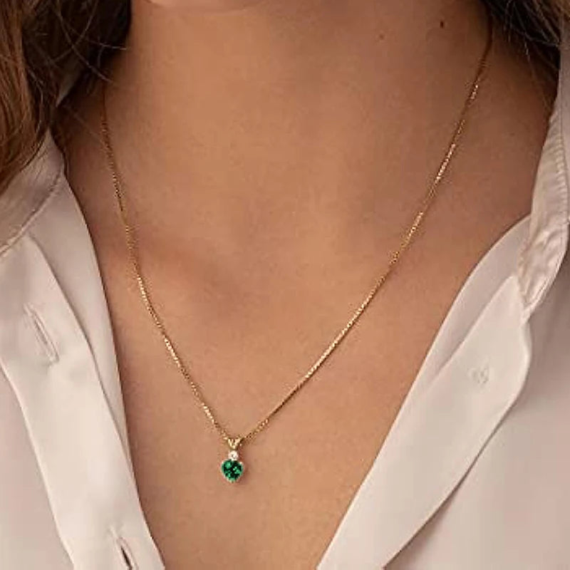 Chic Rabbit Shape Pendant Necklace Lady Bright Green Heart Zirconia Jewelry Box Chains Sweet Women Engagement Accessories - EUFASHIONBAGS