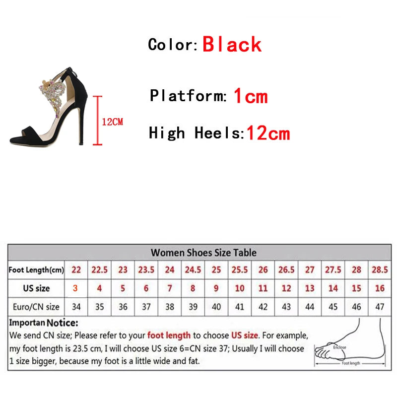 Fashion Color Rhinestone Women's Sandals High Heels Crystal Ankle Strap Summer Open Toe Stripper Shoes Stiletto