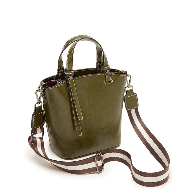 Genuine Leather Women Bag New Cowhide Shoulder Bags Vintage Large Capacity Women's Crossbody Bucket Bags