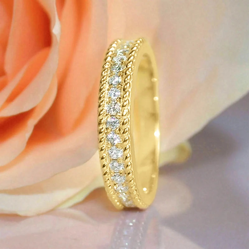 Stylish Gold Color Finger Ring Lady Luxury Engagement Jewelry with Brilliant Zirconia Fashion Wedding Band Accessories - EUFASHIONBAGS