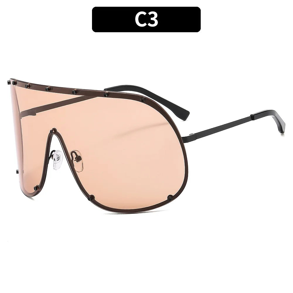 High-End Brown One-Piece Sunglasses European and American New Style Glasses Large Frame Anti-Uv Sunglasses for Women - EUFASHIONBAGS