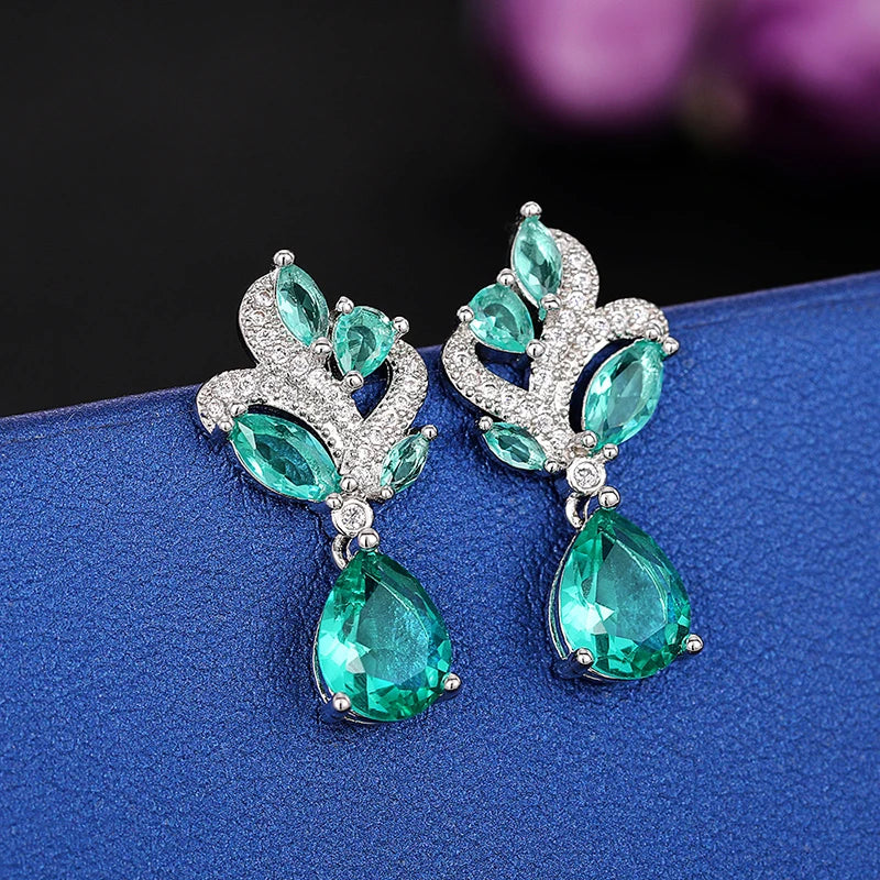 Green Cubic Zirconia Drop Earrings Women for Engagement Wedding Party Aesthetic Female Accessories Gift Jewelry