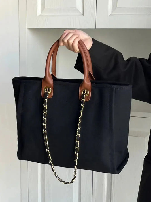 Retro Large Black Tote Bag Women Autumn Vintage Canvas Casual Handbag Female Harajuku Aesthetic Shoulder Bag - EUFASHIONBAGS