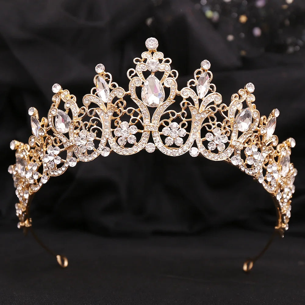 Luxury AB Color Crystal Leaf Bride Queen Crown Princess Headwear Rhinestone Diadem Wedding Hair Jewelry Bridal Tiaras Headpieces - EUFASHIONBAGS