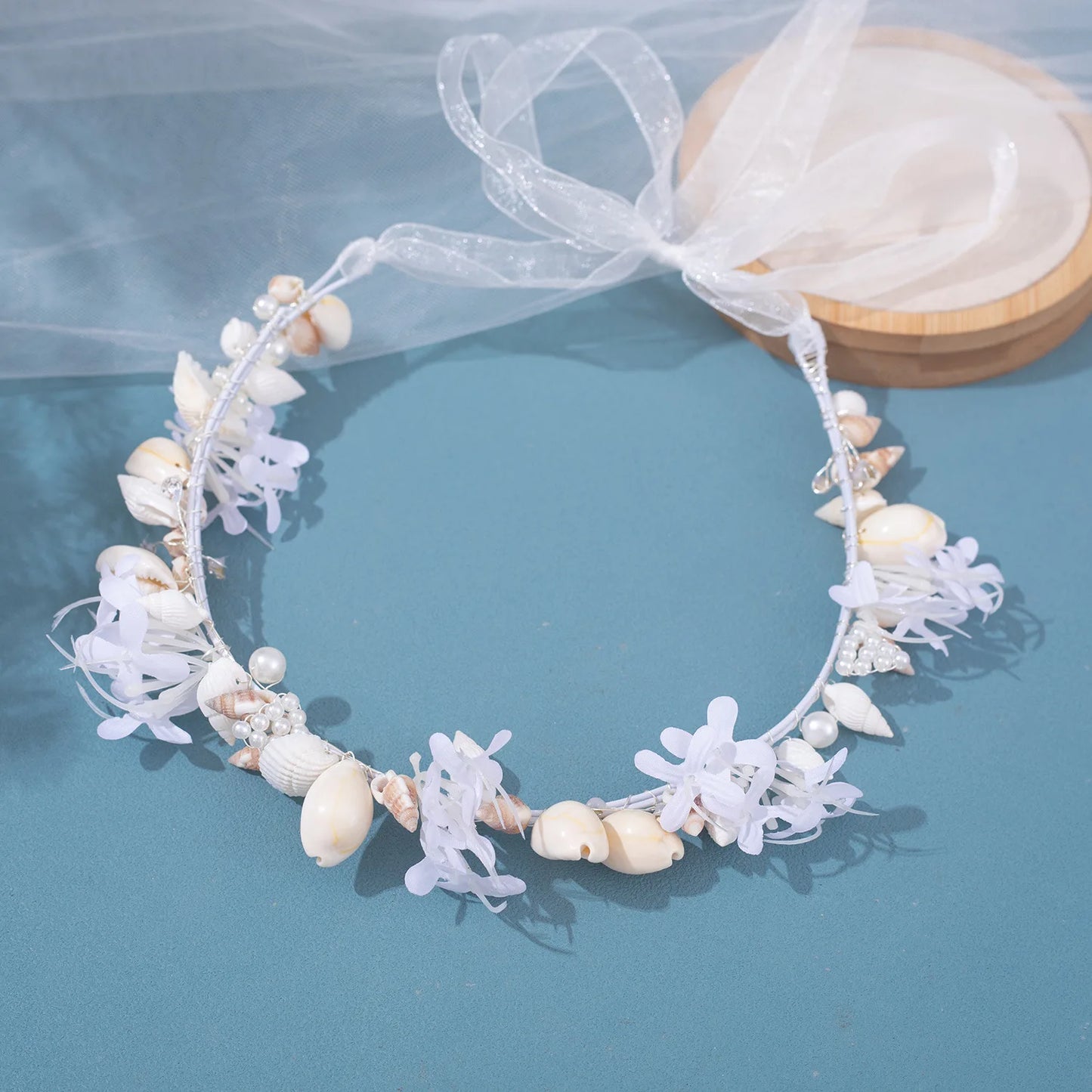 Handmade Pearl Conch Big Hoop Sea Snail Shell Garland Hairbands Crown Brides Seashell Headdress Beach Wedding Hair Accessories - EUFASHIONBAGS