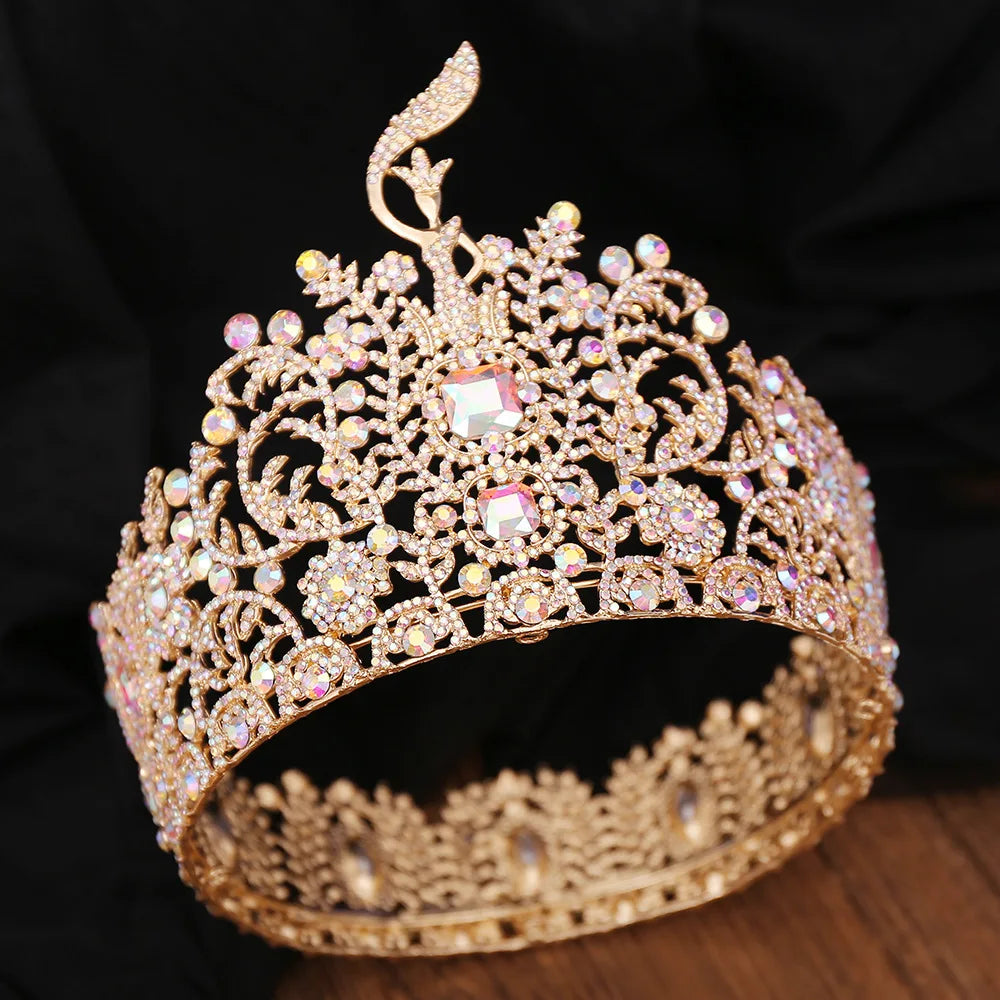 Baroque Miss Grand International Big Crown Round Wedding Pageant Rhinestone Crystal Tiaras Crown for Pageant Fans Hair Accessory - EUFASHIONBAGS