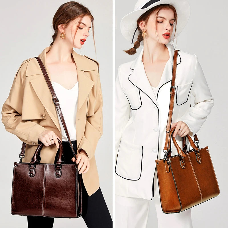 Women's Tote Bag Vintage Cowhide Large Capacity Women Crossbody Shoulder Bags High Quality Genuine Leather Female Handbags