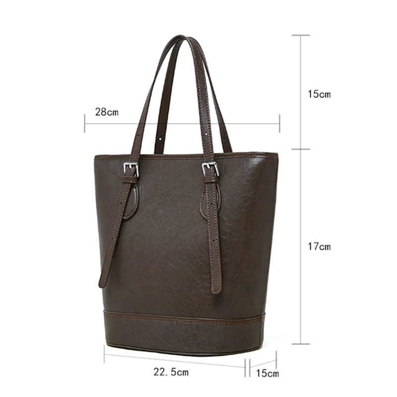 New Cowhide Women Bucket Bag Luxury Design Women's Shoulder Bags Genuine Leather Tote Bag Large Capacity Female Handbags