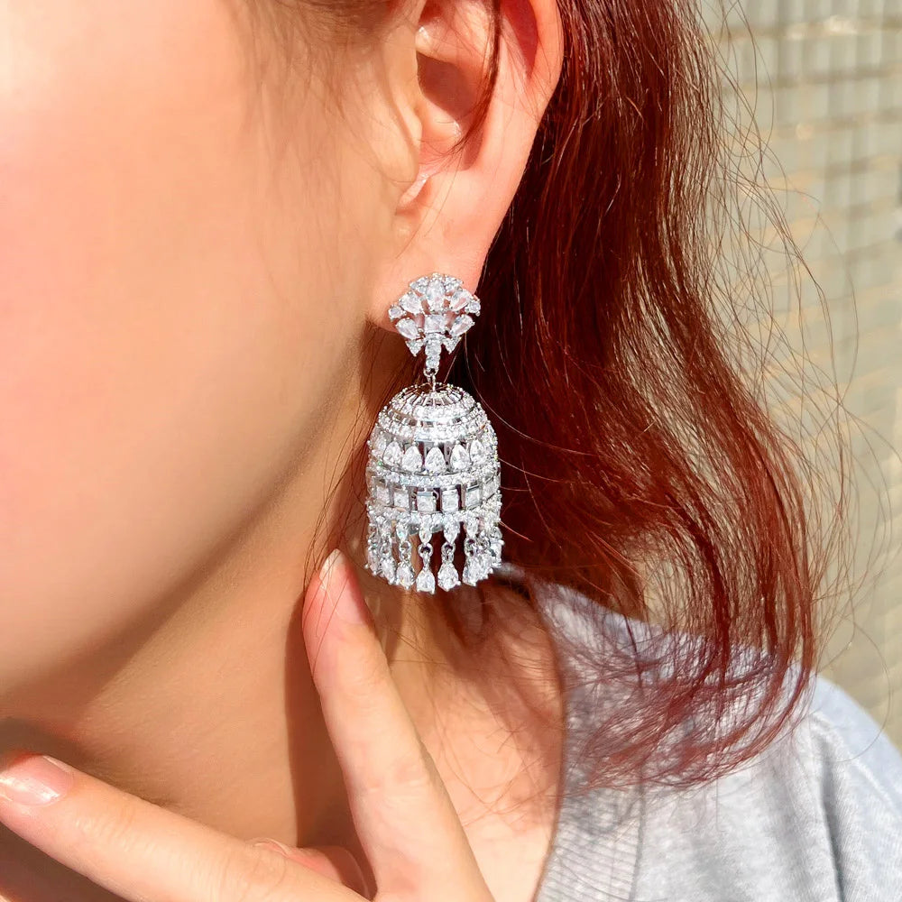 Exquisite Dangling Drop Chunky Cubic Zirconia Statement Luxury Long Chandelier Bridal Wedding Earring for Women