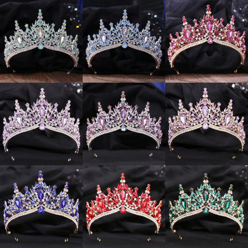 New 12 Colors Baroque Luxury Big Water Drop Crystal Tiaras For Women Wedding Girls Birthday Party Elegant Crown Hair Accessories