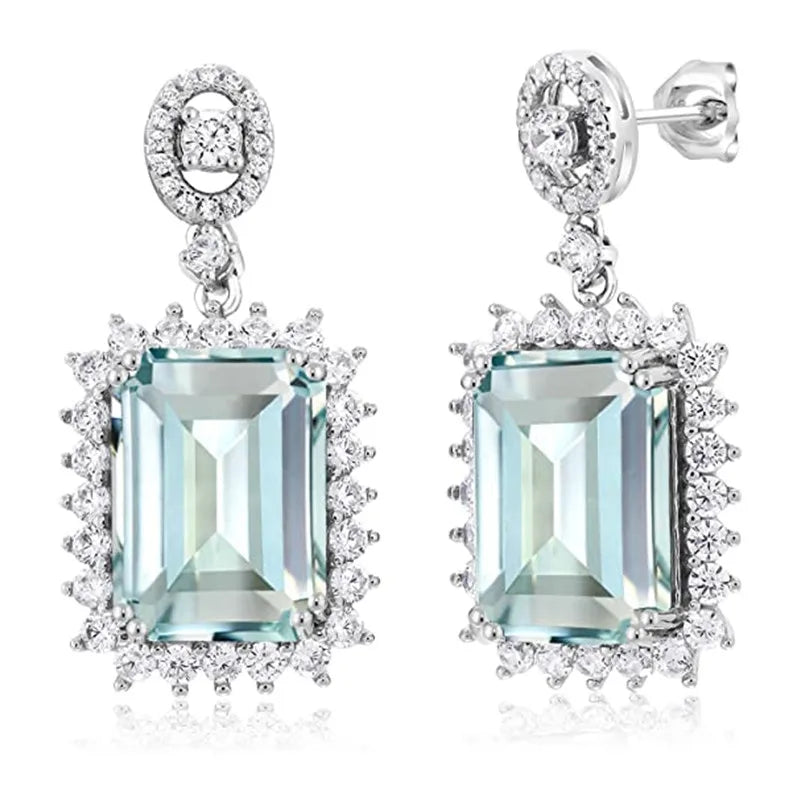 Aesthetic Light Blue Cubic Zircon Dangle Earrings Women Engagement Wedding Luxury Accessories Fashion Design Ear Jewelry - EUFASHIONBAGS