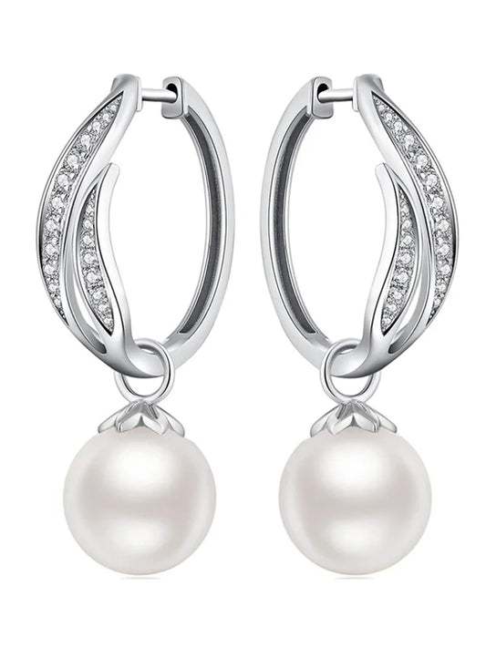 Graceful Simulated Pearl Drop Earrings Female Wedding Jewelry with Bright Zirconia Luxury Aesthetic Accessories for Women