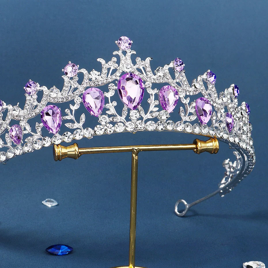 Baroque Luxury Silver Color Purple Crystal Wedding Tiaras Crown Rhinestone Diadem Bride Hair Accessories Headband Tiara De Noiva - EUFASHIONBAGS