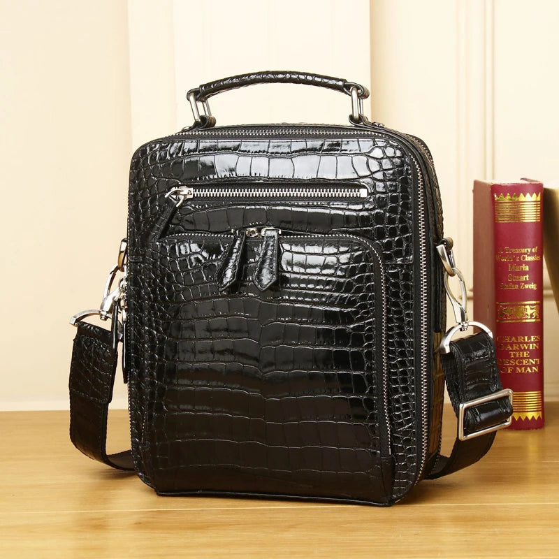 Genuine Leather alligator pattern large capacity men's briefcase business bag fashion men's bag shoulder messenger bag - EUFASHIONBAGS