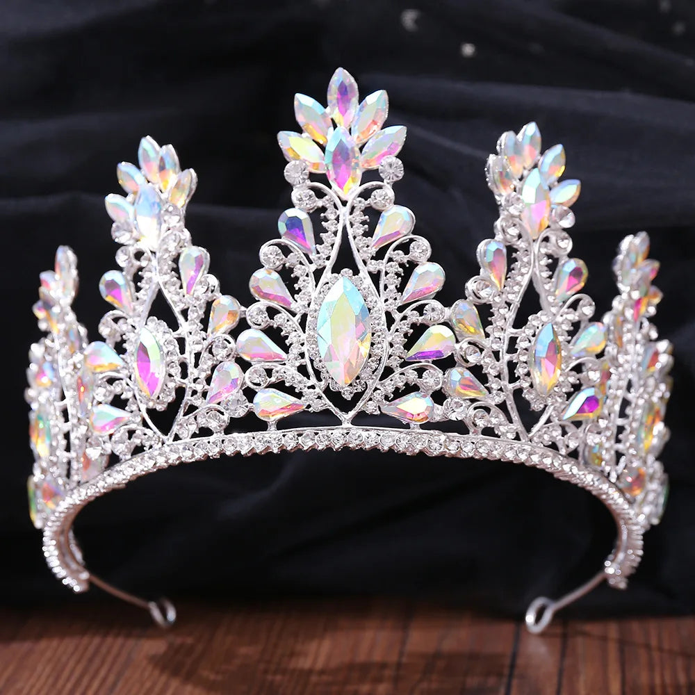 Baroque Rose Gold Color Crystal Bridal Tiaras Crowns Big Rhinestone Diadem Veil Tiara Bride Headbands Wedding Hair Accessories - EUFASHIONBAGS