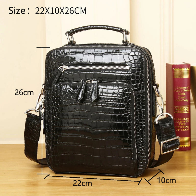 Genuine Leather alligator pattern large capacity men's briefcase business bag fashion men's bag shoulder messenger bag - EUFASHIONBAGS