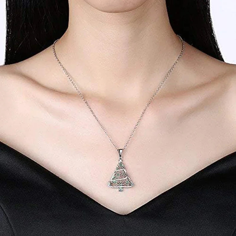 Creative Christmas Tree Necklace with Green Cubic Zirconia Exquisite Women Necklace for Christmas Party Jewelry - EUFASHIONBAGS