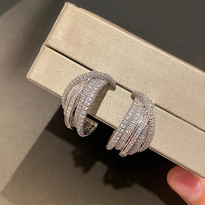 Novel Hoop Earrings with Cubic Zirconia Versatile Female Ear Accessories Luxury Attractive Wedding Jewelry Gift - EUFASHIONBAGS