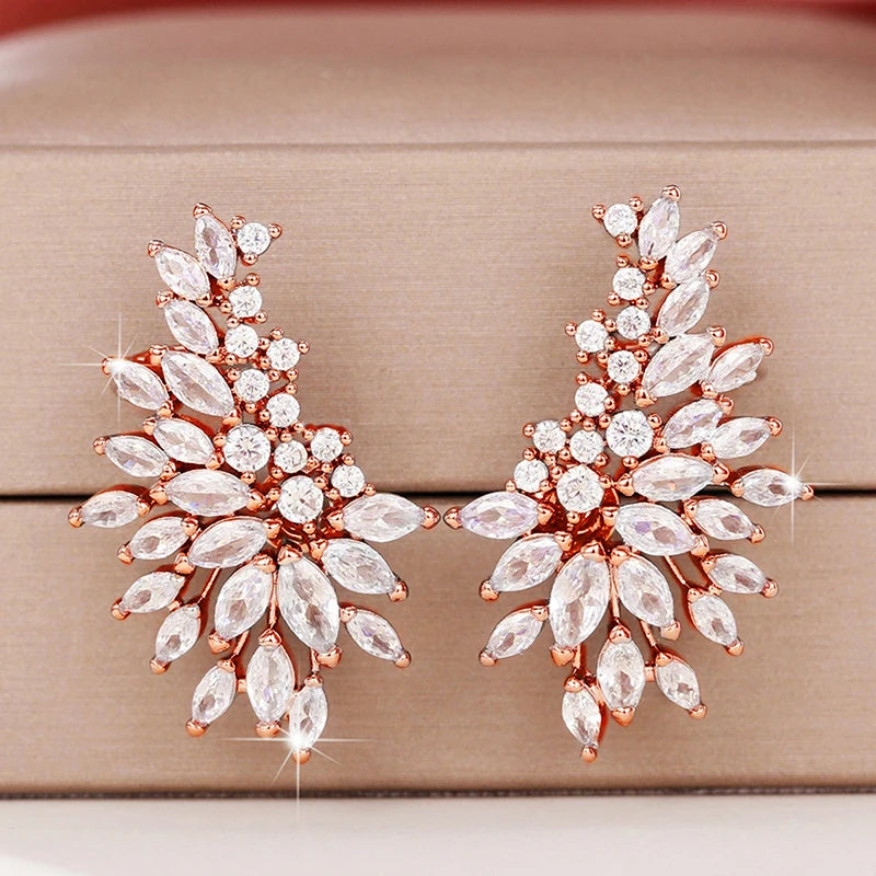 Sparkling Women's Cubic Zirconia Stud Earrings Female Wedding Party Fashion Ear Piercing Accessories New Jewelry - EUFASHIONBAGS