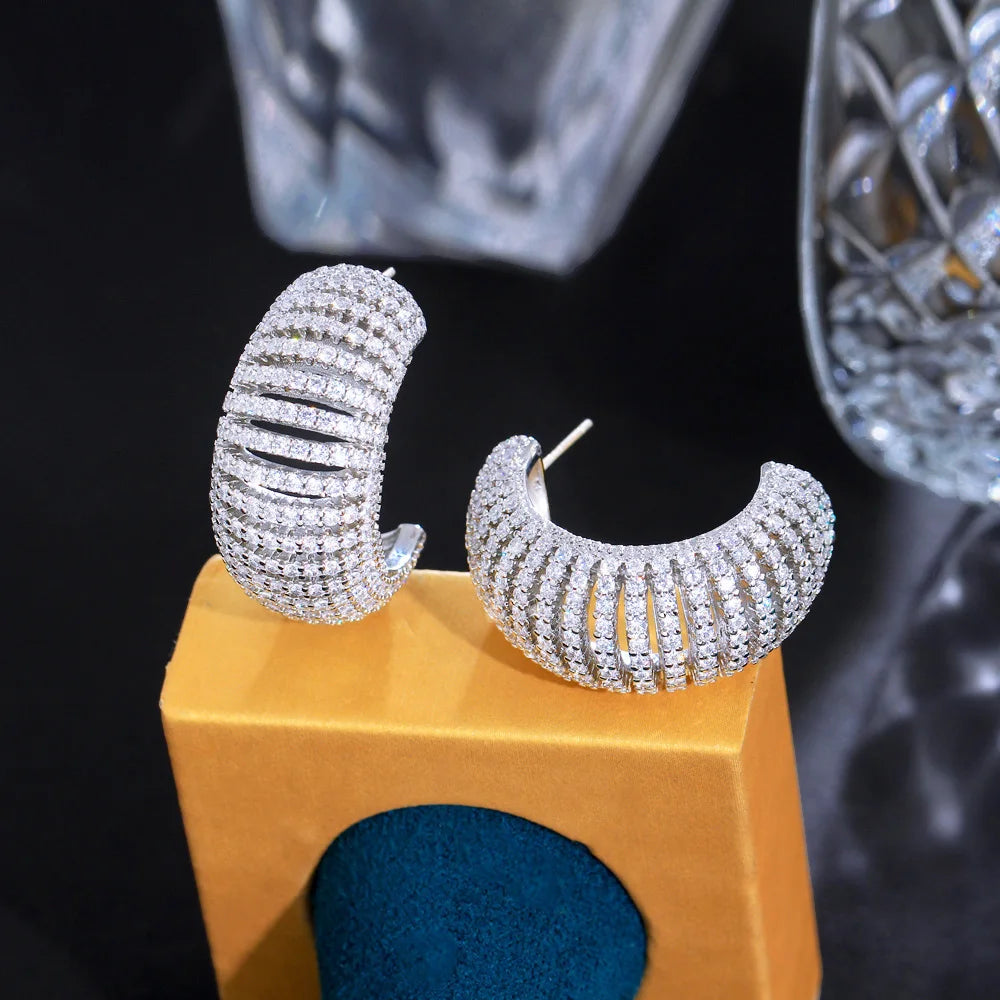 Trendy Multicolor Cubic Zirconia Big Bold Half Round Circle Hoop Earrings for Women Bohemian Beach Jewelry