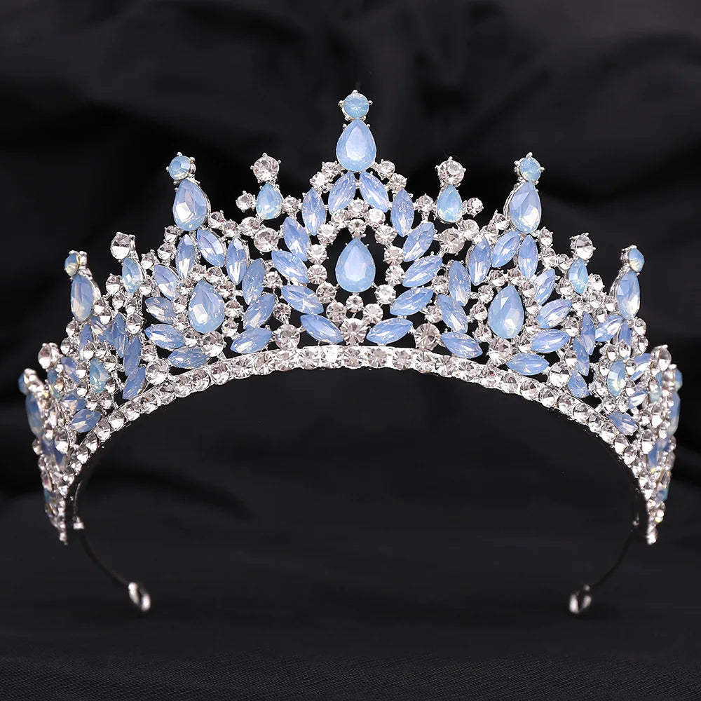 Different Style Silver Color Blue Opal Crystal Bridal Tiaras Crown Rhinestone Pageant Prom Diadem Wedding Hair Dress Accessories - EUFASHIONBAGS