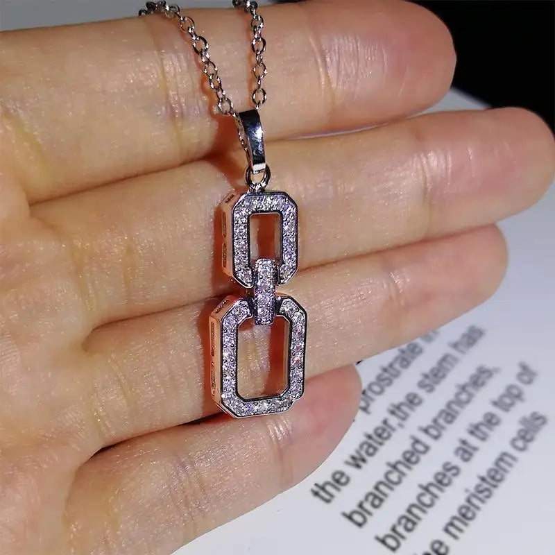 Trendy Modern Pendant Necklace Lady Engagement Jewelry with Bright Zirconia Luxury Silver Color Accssories for Wedding