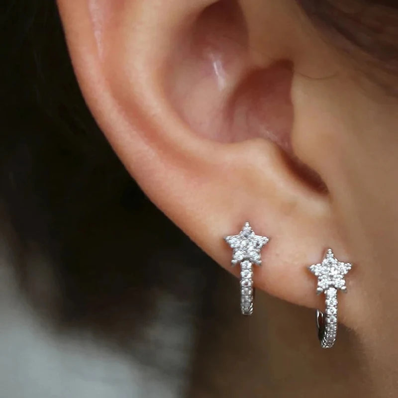 Chic Stars Hoop Earrings Women Dainty Ear Piercing Accessories Daily Wear Fashion Versatile Girls Earrings Hot Jewelry