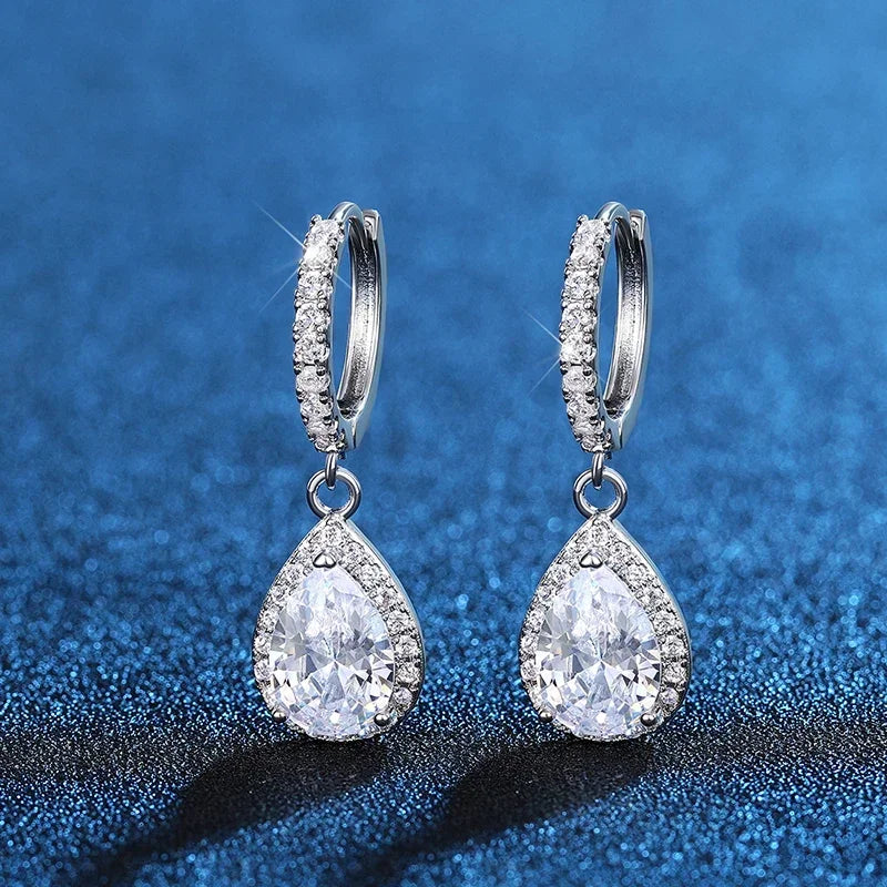 Bright Cubic Zirconia Drop Earrings Chic Elegant Temperament Wedding Jewelry for Women Exquisite Charming Ear Accessories - EUFASHIONBAGS